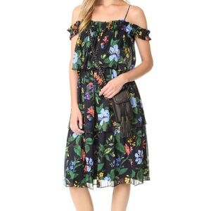 Club Monaco Lonti Silk Floral Navy Blue Dress
